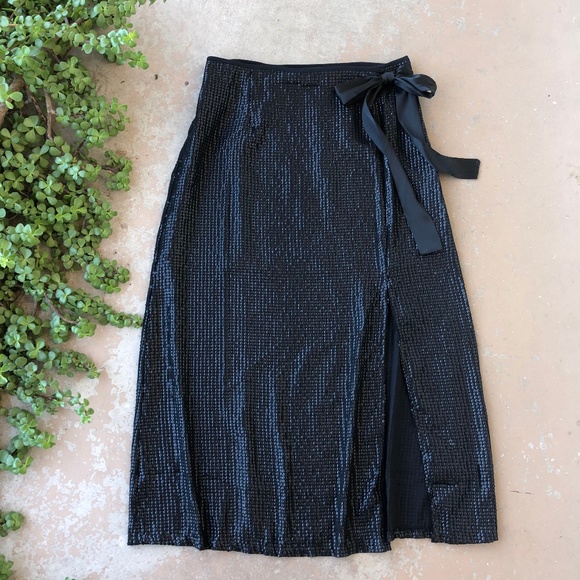 Something Navy Dresses & Skirts - Something Navy Black Sequin Side Slit Midi Skirt